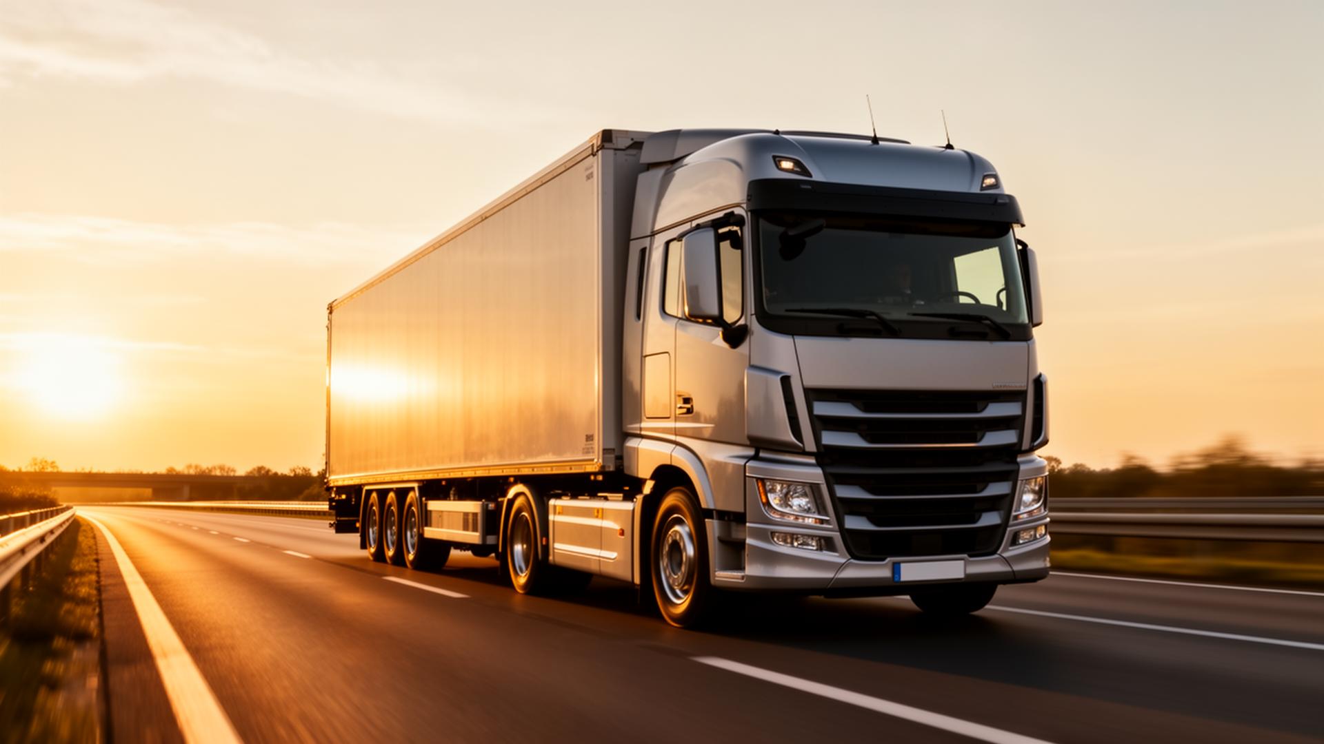 Fleet of European freight trucks on the highway